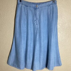 Sigrid Olsen Women's Blue Chambray A-Line Midi Skirt Elastic Back Size Medium